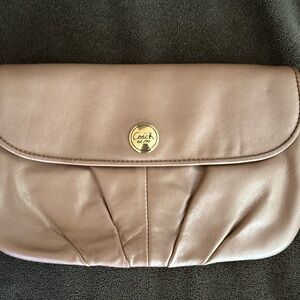 Coach Leather Clutch in Taupe